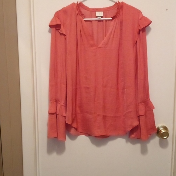 A New Day Tops - A New Day Peachy Red Thin Long Sleeve Flowy Blouse - Size Large